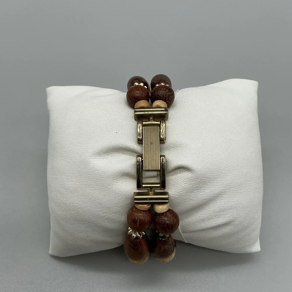 Express Womens Watch 24mm Brown Dial Wood Bead Bracelet New Battery
